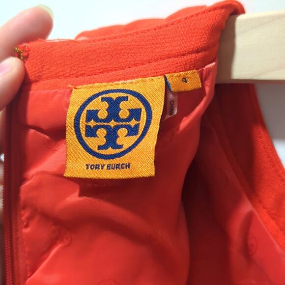Tory Burch Mariel Orange Gold 1/2 Zip Wool Blend Midi Dress Women's Size 4 - Picture 7 of 9